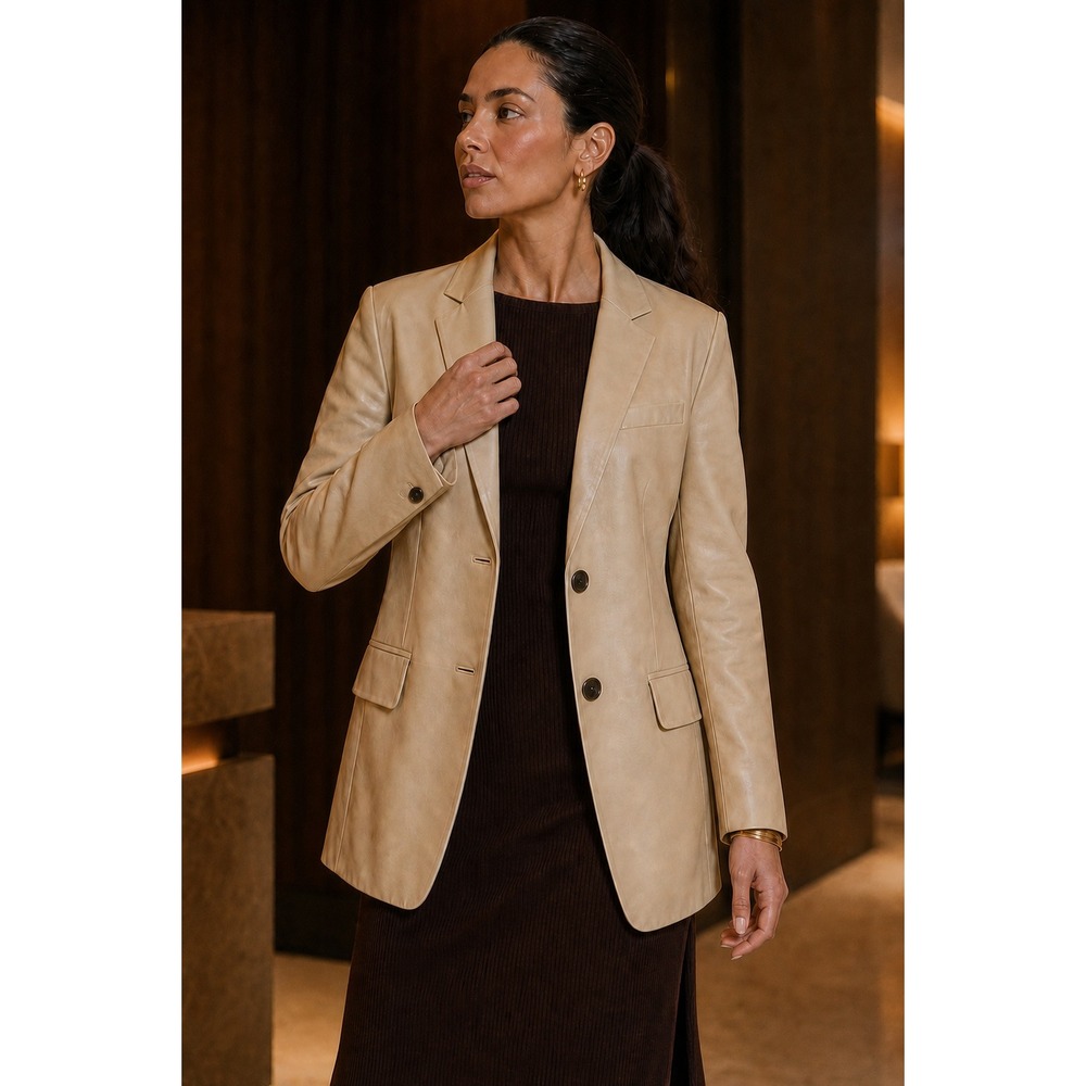 Rag & Bone Charles Lambskin Leather Blazer Beige NWT Size 4
